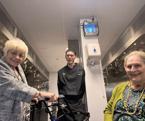 Jake with residents Sally Hall and Janet Poyner