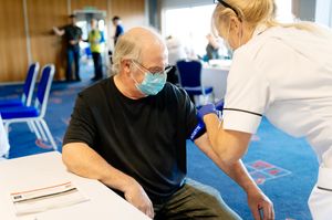 Shropshire Prostate Cancer Support Group testing event at AFC Telford United. In Picture: Alan Olenik from Telford with Nurse Kay Turner