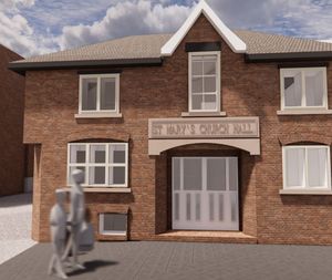 An architect's drawing of how proposed new townhouses in Shrewsbury's St Mary's church hall could look once completed (Shropshire Council/planning portal)