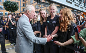 King Charles III is greeted by medical students during his visit to officially open the new Midland Metropolitan University Hospital in Birmingham. Picture date: Wednesday September 3, 2025. PA Photo. Photo credit should read: Richard Pohle/The Times/PA Wire 