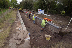 Participants at work rebuilding Meretown Lock.