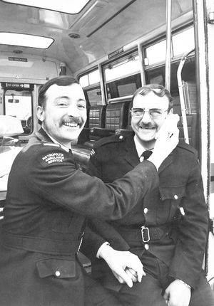 Bloxwich paramedics Geoff Bruce (left) and Trevor New, assisted in the birth of a baby born in an ambulance on the way from Pleck to the Manor Maternity Unit in Walsall, April 1978.