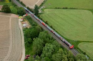 The train crashed into a tractor and trailer at about 10.50am today. Photo: SWNS