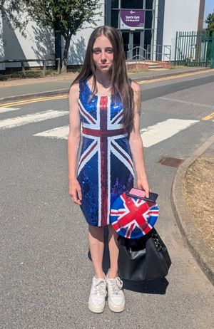 Courtney Wright and her Union flag dress