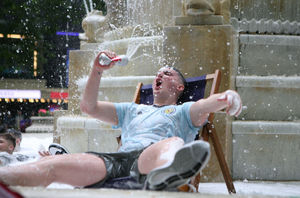 A football fan in Leicester Square, London