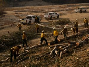 Supporting image for story: Navajo Nation firefighters help tackle California blaze damage