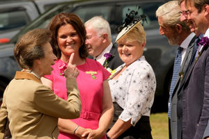 Princess Anne shares a joke with the Royal Welsh officials including the Chair of Council, Nicola Davies. Image by Andy Compton