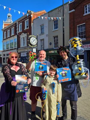 (lefto to right) Pam Tonks from Drak's Den in Wellington Market, Damian Breeze from Wellington Orbit, Jon Drew and son Charlie Drew from the Boardroom Gaming Cafe