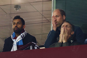 William, Prince of Wales, reacts as he is seen in attendance during the UEFA Champions League 2024/25 Quarter Final Second Leg match between Aston Villa FC and Paris Saint-Germain at Villa Park on April 15, 2025 in Birmingham, England. (Photo by Dan Istitene/Getty Images)