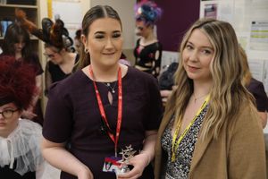 Stacey Griffiths, winner of the level three avant garde award, with her model Megan Sault.