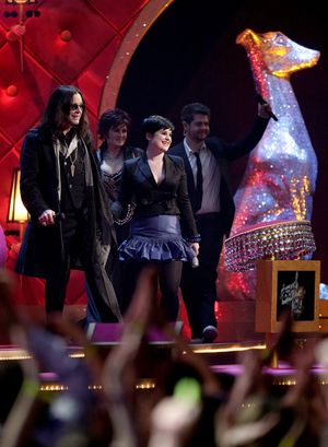 Ozzy, Sharon, Kelly and Jack Osbourne on stage, during the Brit Awards 2008