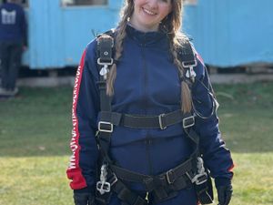 Louise ready for her Charity skydive on behalf of Compton Care 