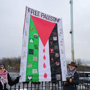 Members of Radnor Palestine Links gathered outside Llandrindod Wells hospital last Saturday
