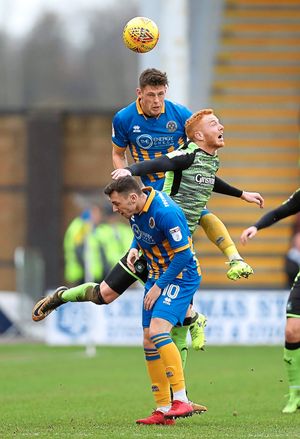 James Bolton of Shrewsbury Town and Ryan Taylor of Plymouth Argyle (AMA)