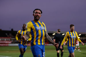 Ryan Bowman of Shrewsbury Town celebrates after scoring a goal to make it 0-1 (AMA)