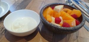 The fruit pot and yoghurt make a great start