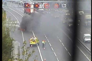 The car on fire on the M6. Picture: Highways England