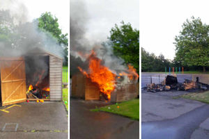 The fire completely destroyed two sheds last Friday