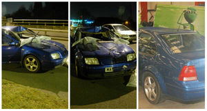 The damaged car following the tragic crash