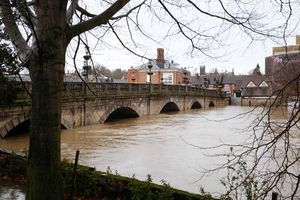 The River Severn at Shrewsbury's Welsh Bridge on Wednesday. It's set to peak at around 5m today