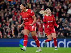 Liverpool women's footballer Olivia Smith celebrates (Peter Byrne/PA)