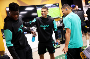 Marshall Munetsi, Joao Gomes and Andre (Photo by Jack Thomas - WWFC/Wolves via Getty Images)