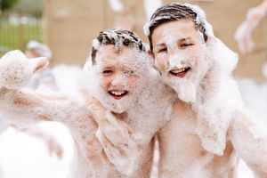 Ben Jones and Aaron Moores. both aged 10 and from Shrewsbury, having fun in the foam