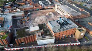Fresh aerial pics over the demolition of Cannock Shopping Centre, next to the Prince of Wales Theatre.