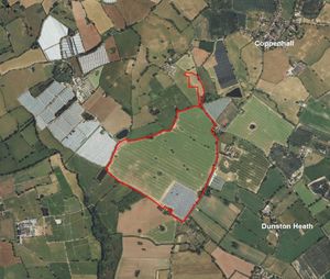 An Image Of The Aerial Site Boundary For The Proposed Solar Farm On Land At Littywood Farm, Coppenhall, Submitted As Part Of The Application To South Staffordshire Council