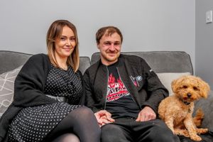 Ben his partner Katherine Bates and their dog, Penny. Photo: SWNS