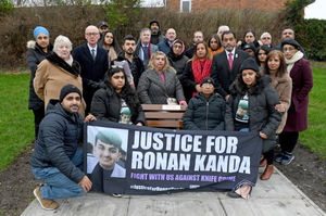 WOLVERHAMPTON COPYRIGHT NATIONAL WORLD PLC TIM THURSFIELD 12/01/24.A bench was unveiled at Hill Avenue playground, Lanesfield, in memory of murdered Ronan Kanda..Family and friends gather at the bench..