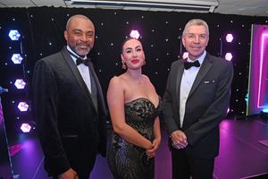 BUSINESS COPYRIGHT NATIONAL WORLD TIM STURGESS 13/11/24.  Ladder for the Black Country  Apprentice Awards 2024 .The Richardson Suite at West Bromwich Football Club. Pictured, left,Kevin Davis, Scarlett Lily Allan-Horton and Rob Colbourne