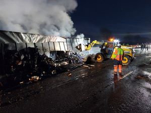 Supporting image for story: M6 in Stafford closed after lorry fire sparks concerns of exploding cans of fruit