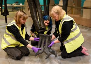 One of Dippy's front feet is fitted