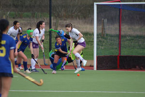 Stourport ladies 2nd XI clear a Loughborough short corner.