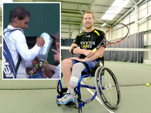 Supporting image for story: Rafael Nadal signs Shrewsbury fan's prosthetic leg after Wimbledon victory