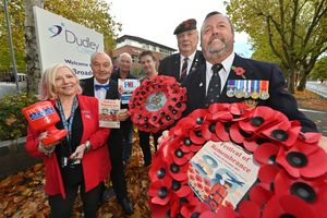 Rose Cook-Monk, Steve Waltho, Stephen Parkes, Andy Monk, Alan Graham and chairman of the organising committee, Ian Rawlings, pose outside the venue for the event