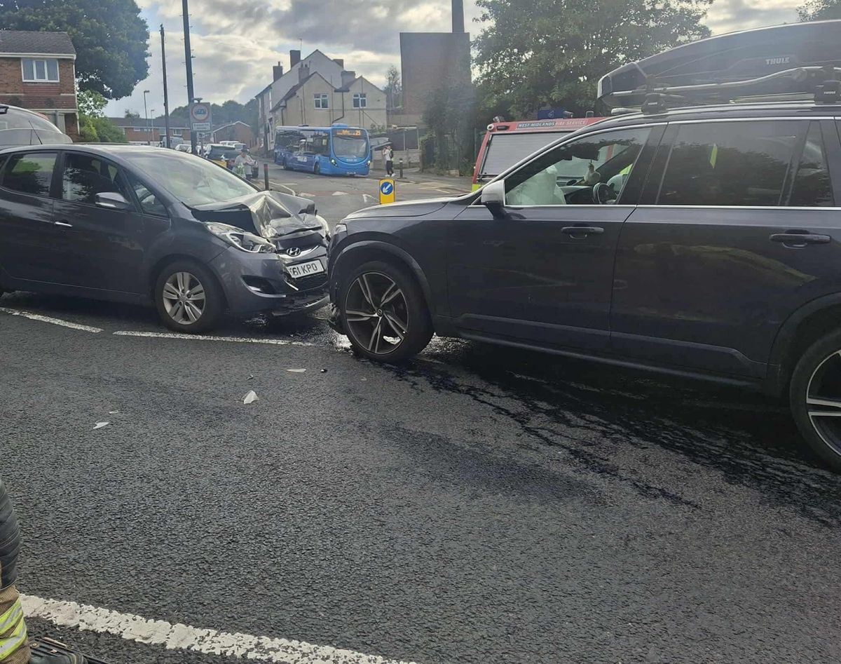 Police and fire crews attend two-car smash near Dudley
