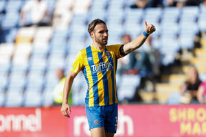 Luke Leahy of Shrewsbury Town celebrates after scoring a goal to make it 1-1 (AMA)