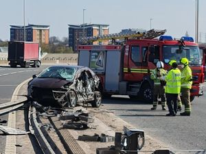 Supporting image for story: Car destroyed but no serious injuries as M5 lorry crash leads to delays across Black Country