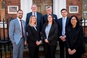Members of the FBC Manby Bowdler team at the Wolverhampton office. Back l-r: Robert Poulsen and Andrew Wynne. Front l-r: Jas Kler, Hayley Griffiths, Sarah Davidson-Young, Andy Gough and Rajpreet Sangha