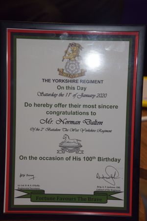 Norman's signed certificate from the Yorkshire Regiment