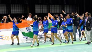 India's women's team celebrated winning in their category 