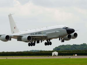 Supporting image for story: RAF spy plane flies over path of oil tanker pursued by America through Atlantic