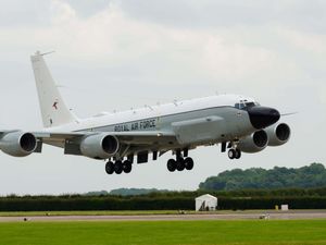 Supporting image for story: RAF spy plane flies over path of oil tanker pursued by America through Atlantic