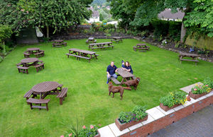 Tables have been spaced out in the beer garden at the Kings Arms