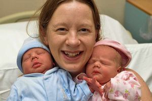 Proud mother Caroline Frost, 37, from Hollinswood, Telford, with twins Alice and Daniel. They were born at 3.13am and 3.33am.