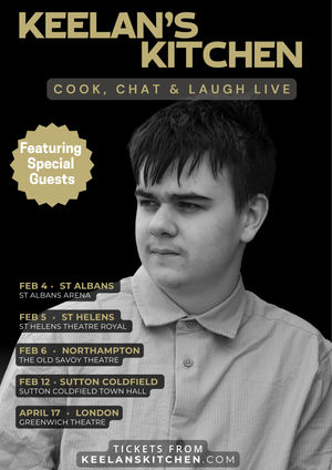 Keelan Wright brings his passion for food and conversation to the stage with his debut UK theatre tour, Keelan’s Kitchen: Cook, Chat & Laugh – LIVE.