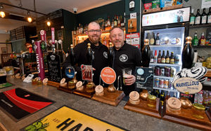 Karl Thomas and Andy Evans show off some of the beers on offer