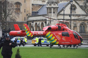 An Air Ambulance outside the Palace of Westminster